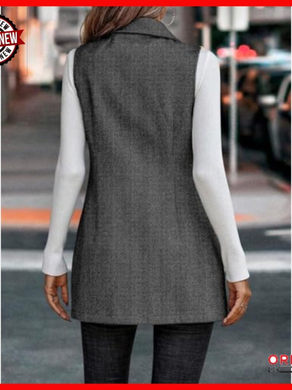 Wool Blend Long Vest Sleeveless Blazer Trench Style Button Front - Picture 2 of 5